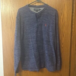 U.S. Polo Assn. Men's XL Henley Long Sleeve Shirt Blue Thermal‎ Cotton Blend
